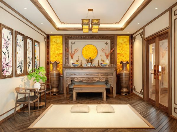 Nội thất phòng thờ gam màu ấm
