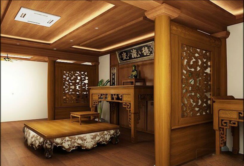 Nội thất phòng thờ có vách ngăn