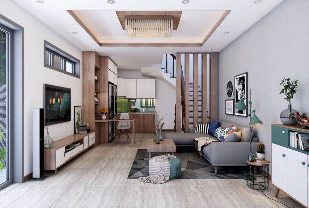Mẫu phòng khách nhà phố tiện lợi